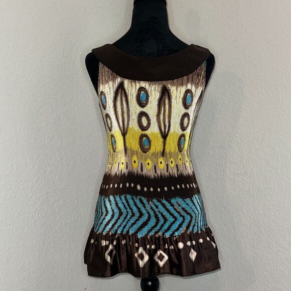Sere Nade Mini A-Line Dress Women's L Multicolor Geometric Round Neck Ruffle Hem - Picture 2 of 6